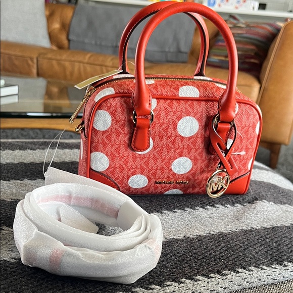 Michael Kors Orange and White Polka Dot Mini Bag - Picture 1 of 9